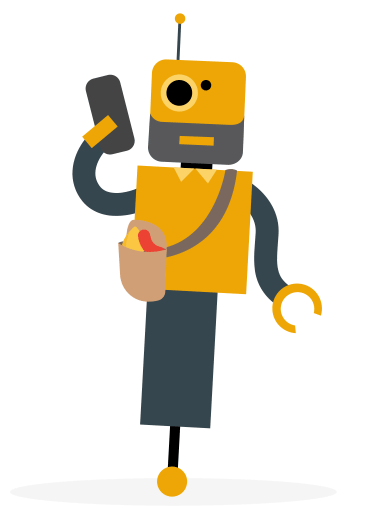 The main casual gamer, turned into a robot holding a mobile phone