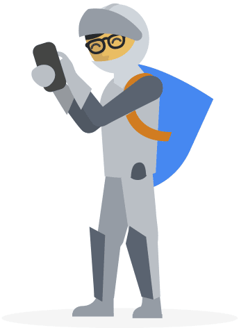 The main strategy gamer, turned into a knight holding a mobile phone