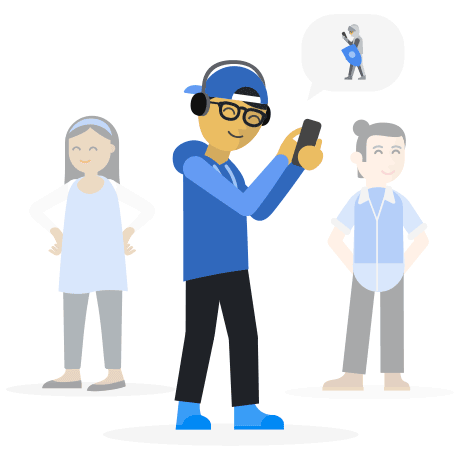 Three strategy gamers on phones