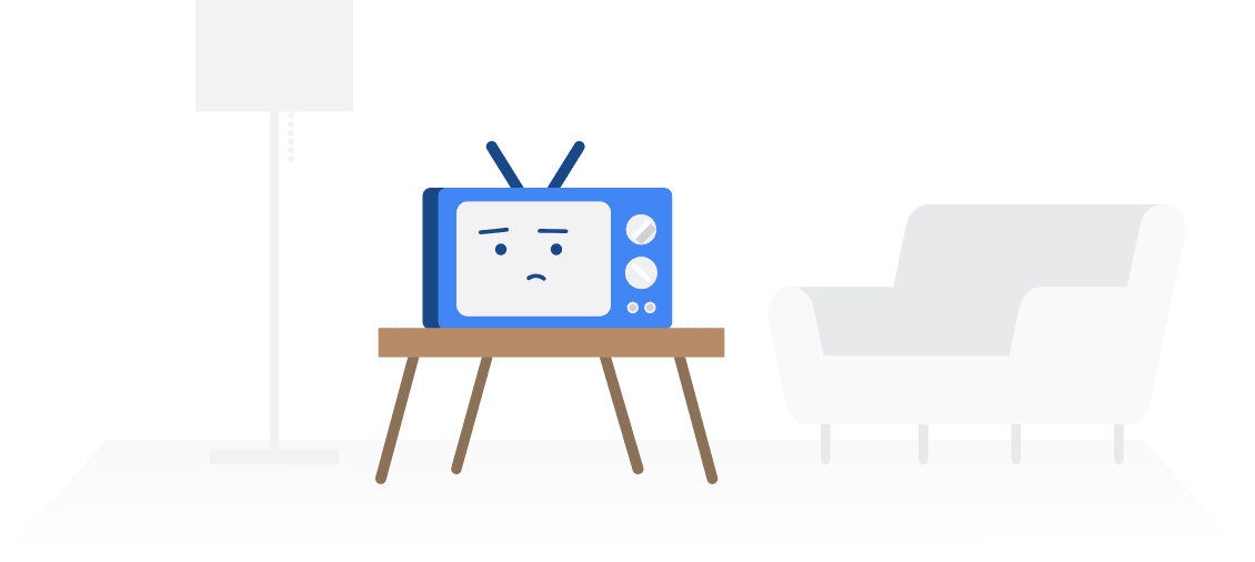 Tv with no one watching it, looking sad